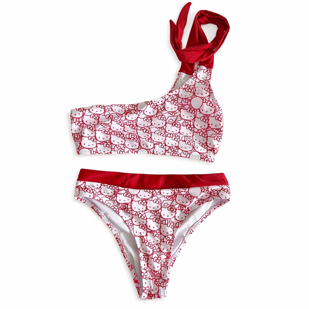Hello Kitty Red and White One-Shoulder Bikini Set